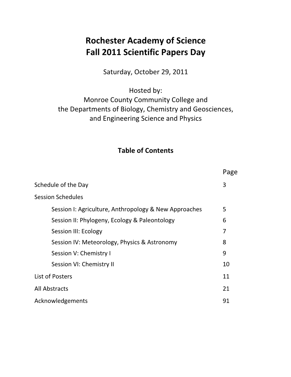 2011 Fall Paper Session Program And