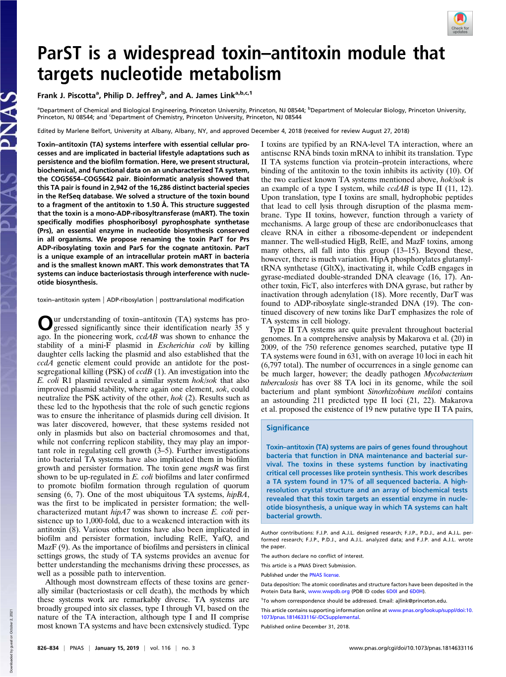 Parst Is a Widespread Toxin–Antitoxin Module That Targets Nucleotide Metabolism