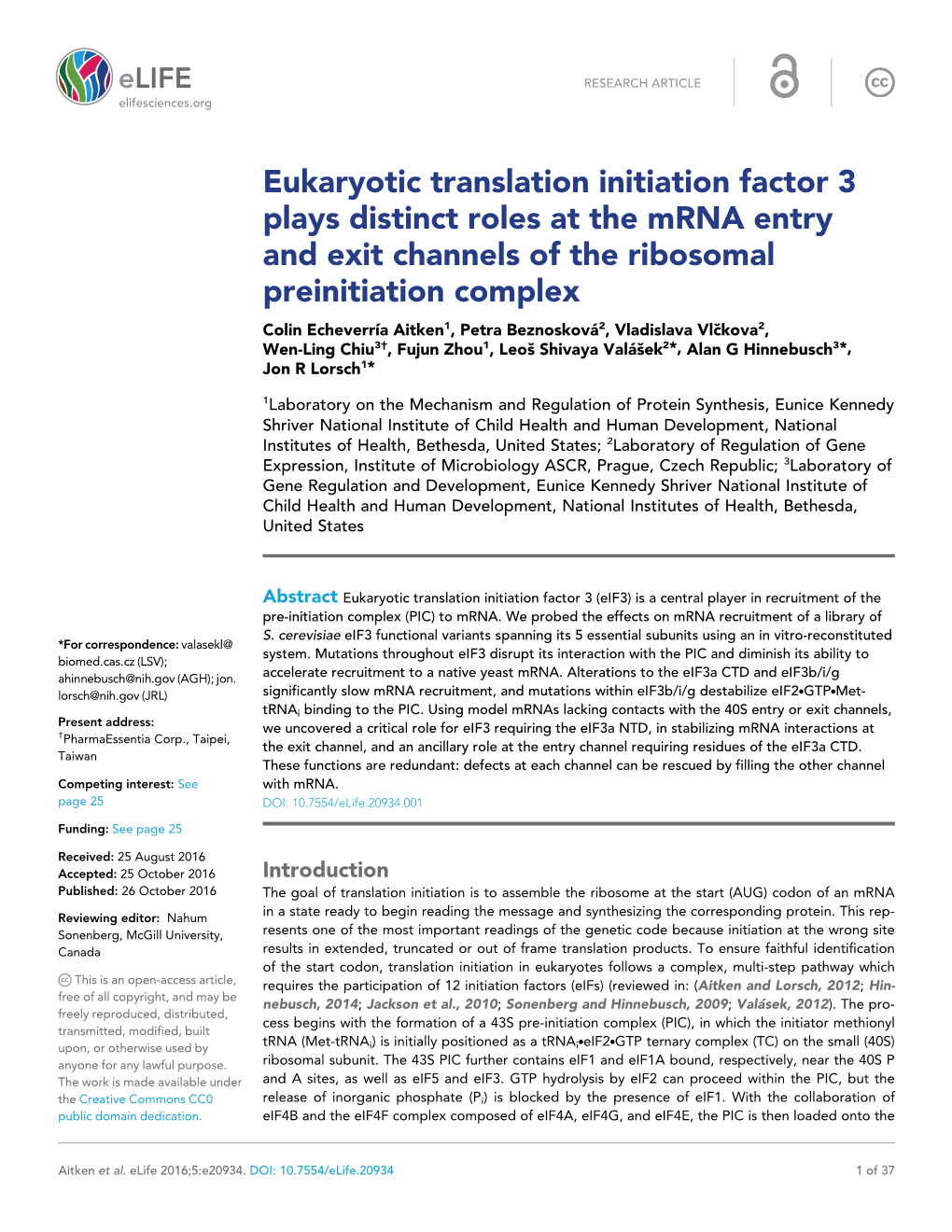 Eukaryotic Translation Initiation Factor 3 Plays Distinct Roles at The