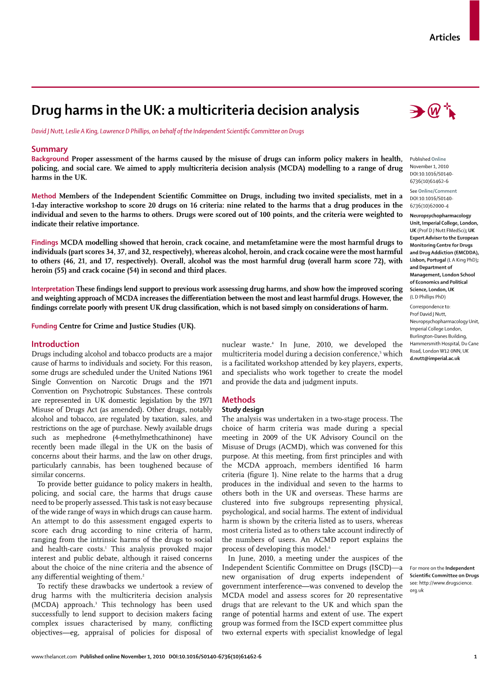 Drug Harms in the UK: a Multicriteria Decision Analysis