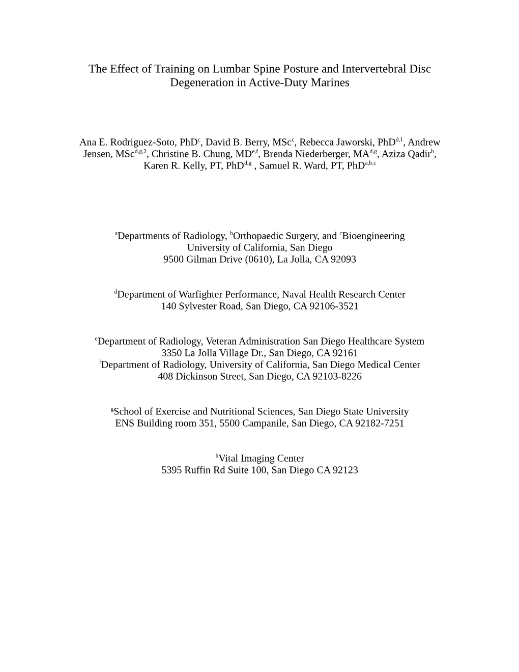 The Effect of Training on Lumbar Spine Posture and Intervertebral Disc Degeneration in Active-Duty Marines