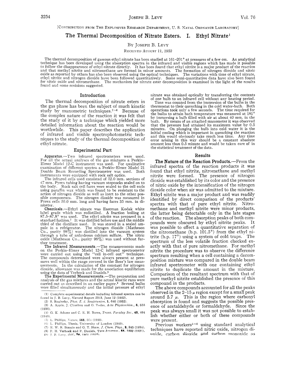 The Thermal Decomposition of Nitrate Esters. I. Ethyl Nitratel