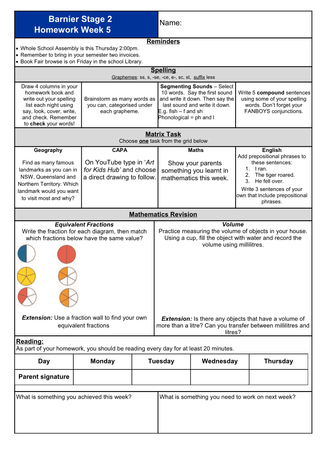 Barnier Stage 2 Homework Week 5 Term 3 Week 5