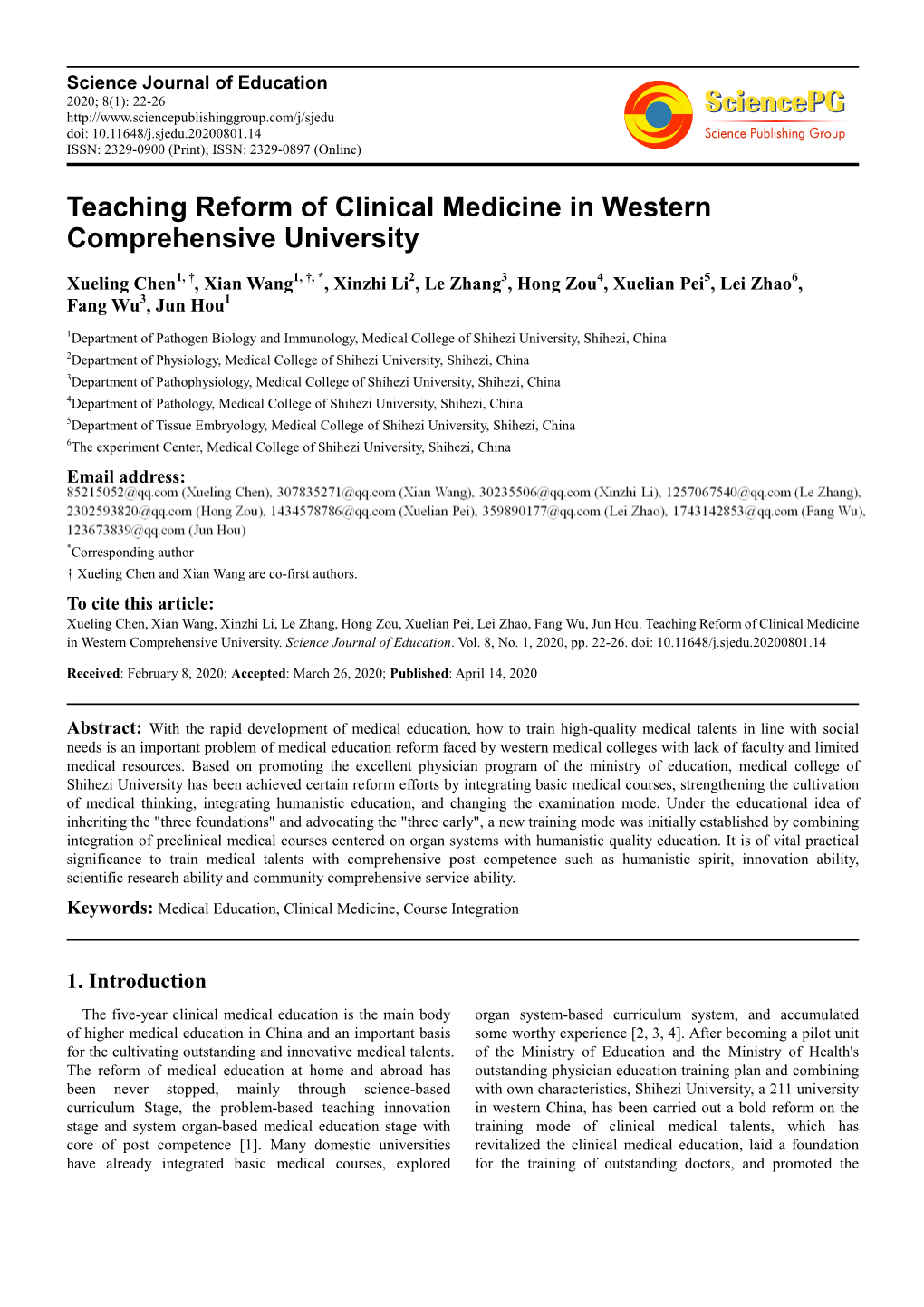 Teaching Reform of Clinical Medicine in Western Comprehensive University
