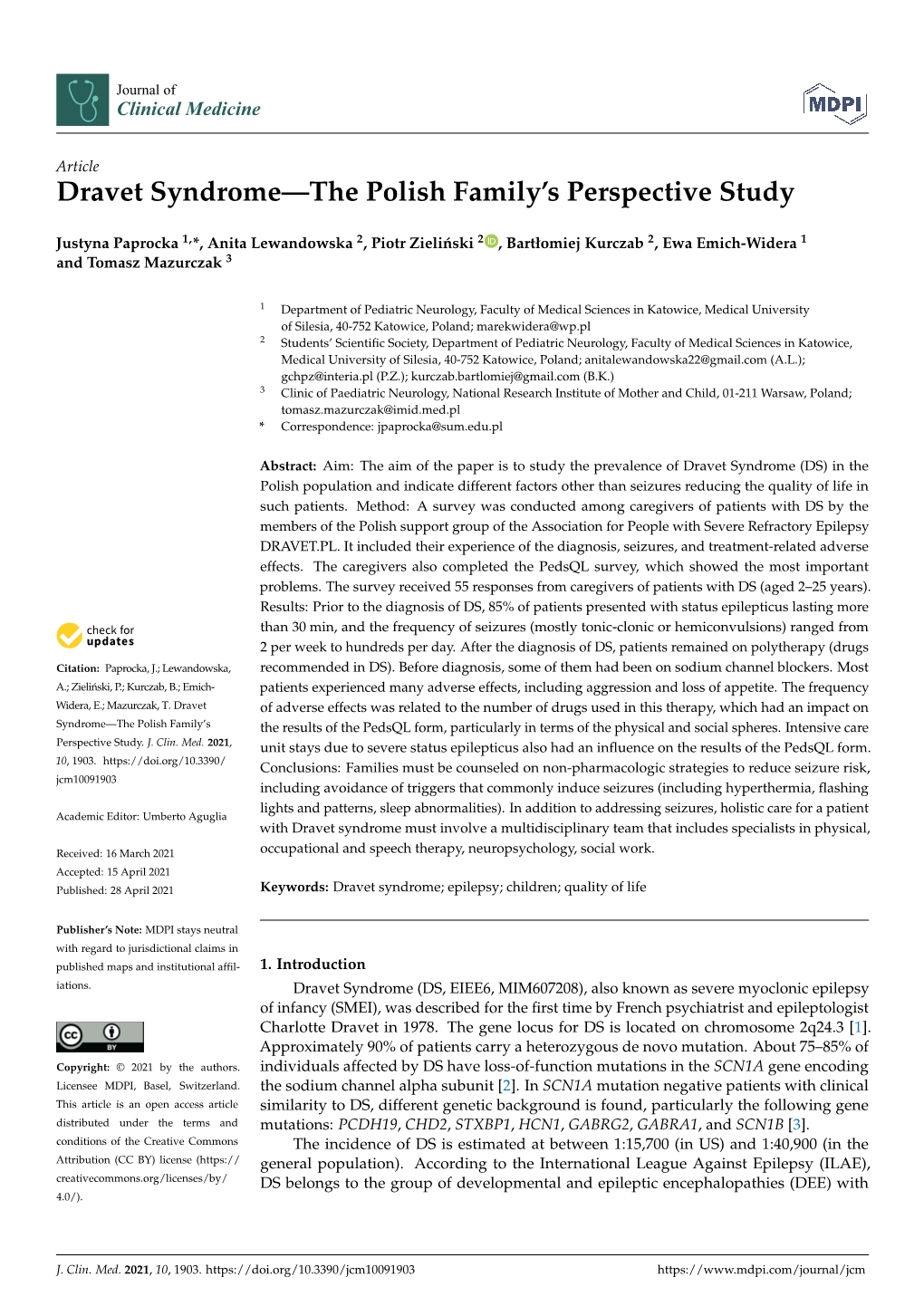 Dravet Syndrome—The Polish Family's Perspective Study