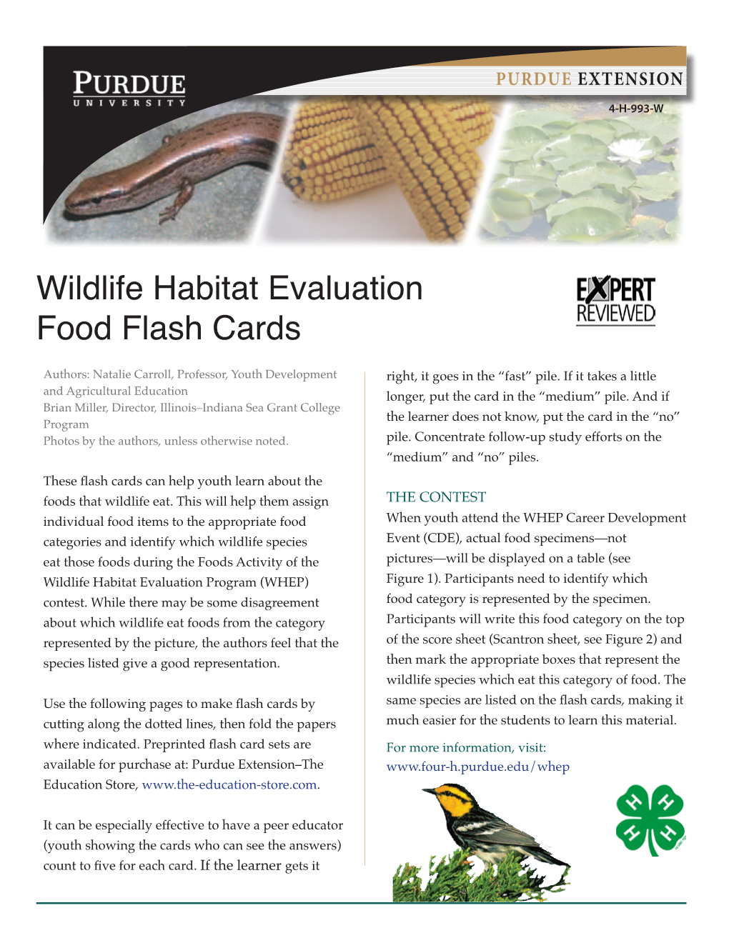 4-H-993-W, Wildlife Habitat Evaluation Food Flash Cards