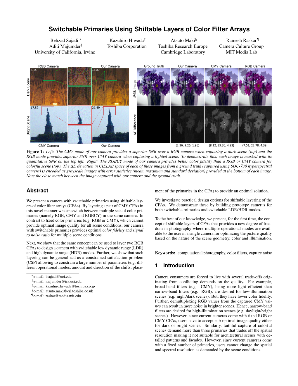 Switchable Primaries Using Shiftable Layers of Color Filter Arrays