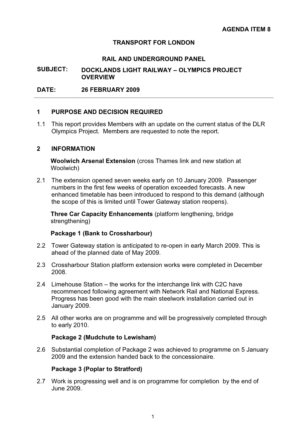 Item 8 DLR Olympics Project Review