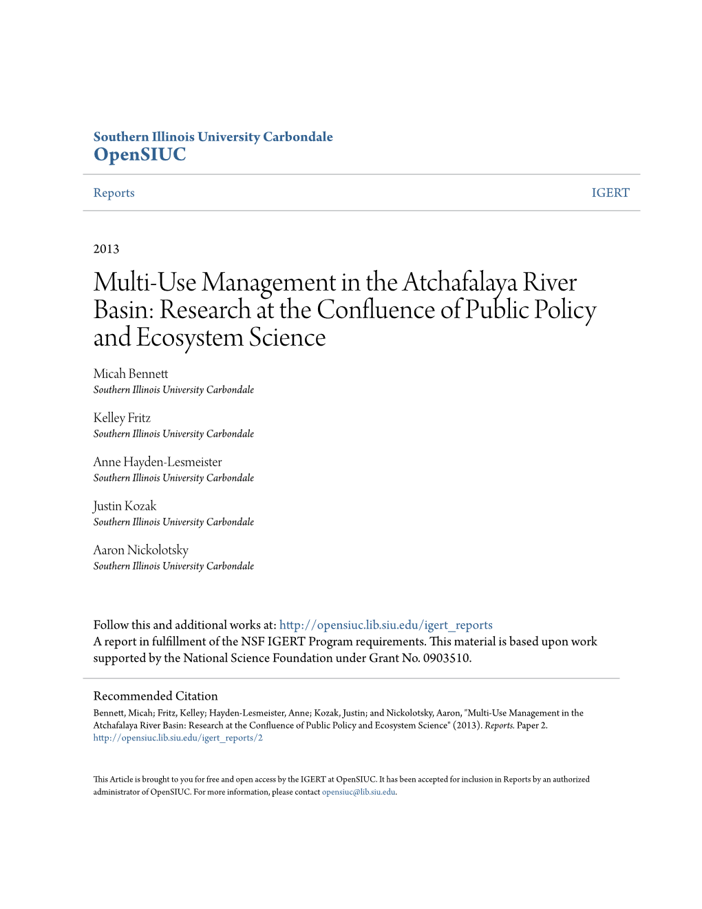 Multi-Use Management in the Atchafalaya River Basin: Research at the Confluence of Public Policy and Ecosystem Science
