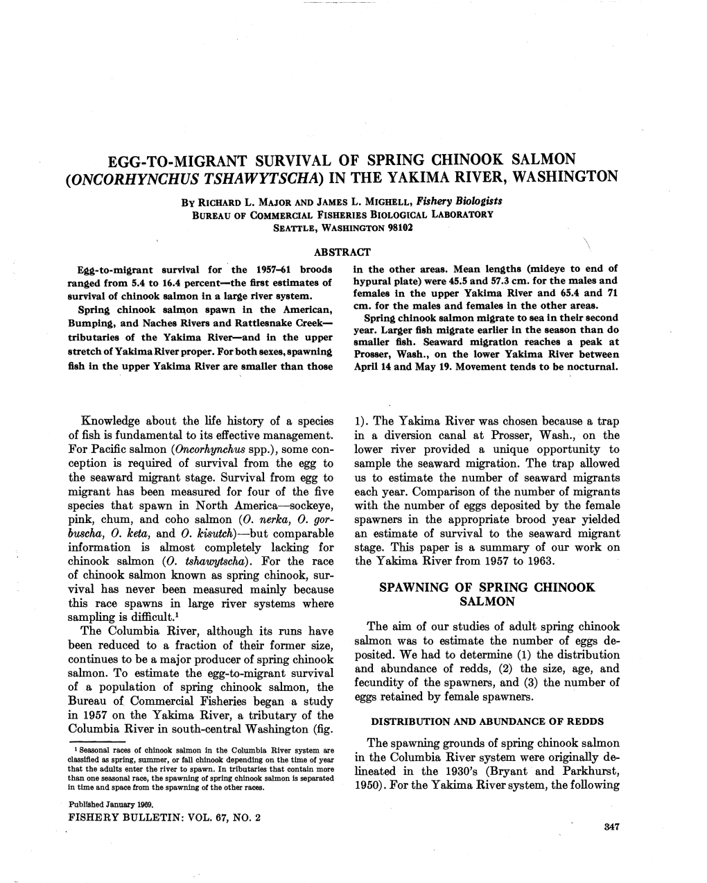 Egg-To-Migrant Survival of Spring Chinook Salmon (Oncorhynchus Tshawytscha) in the Yakima River,Washington