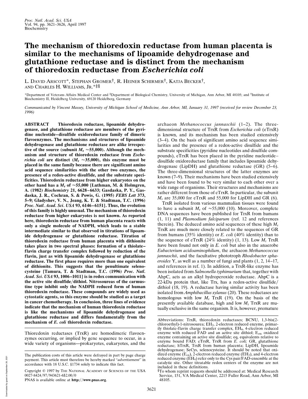 The Mechanism of Thioredoxin Reductase from Human Placenta Is