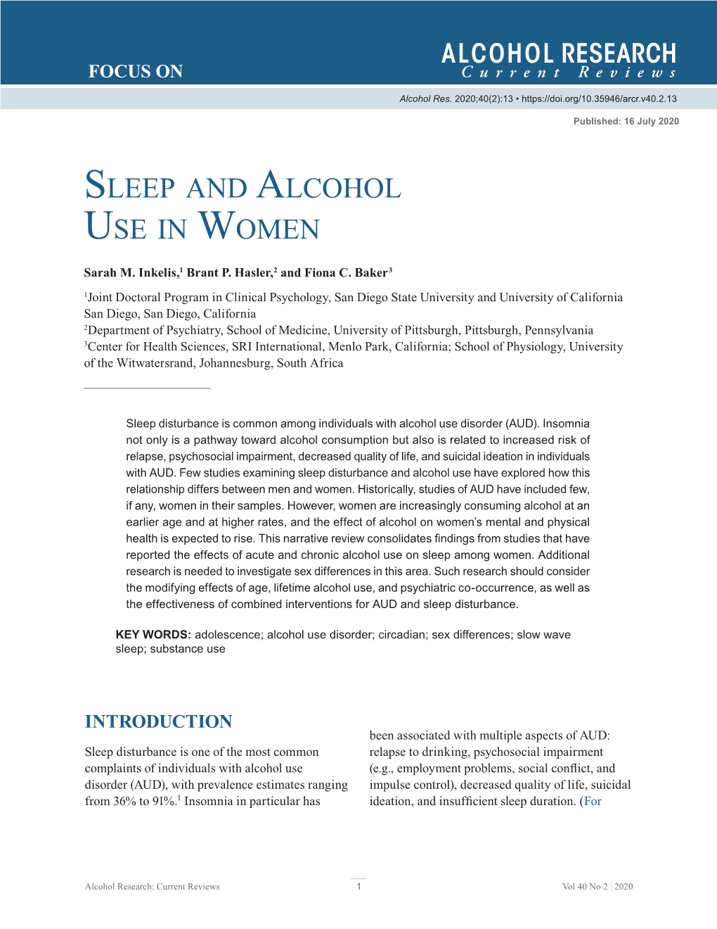 Sleep and Alcohol Use in Women