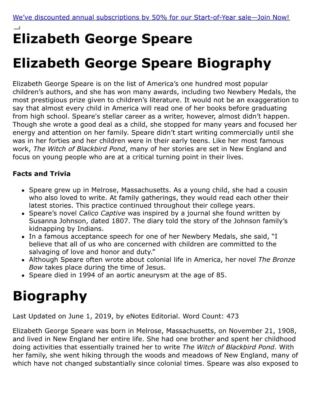 Elizabeth George Speare Elizabeth George Speare Biography Biography