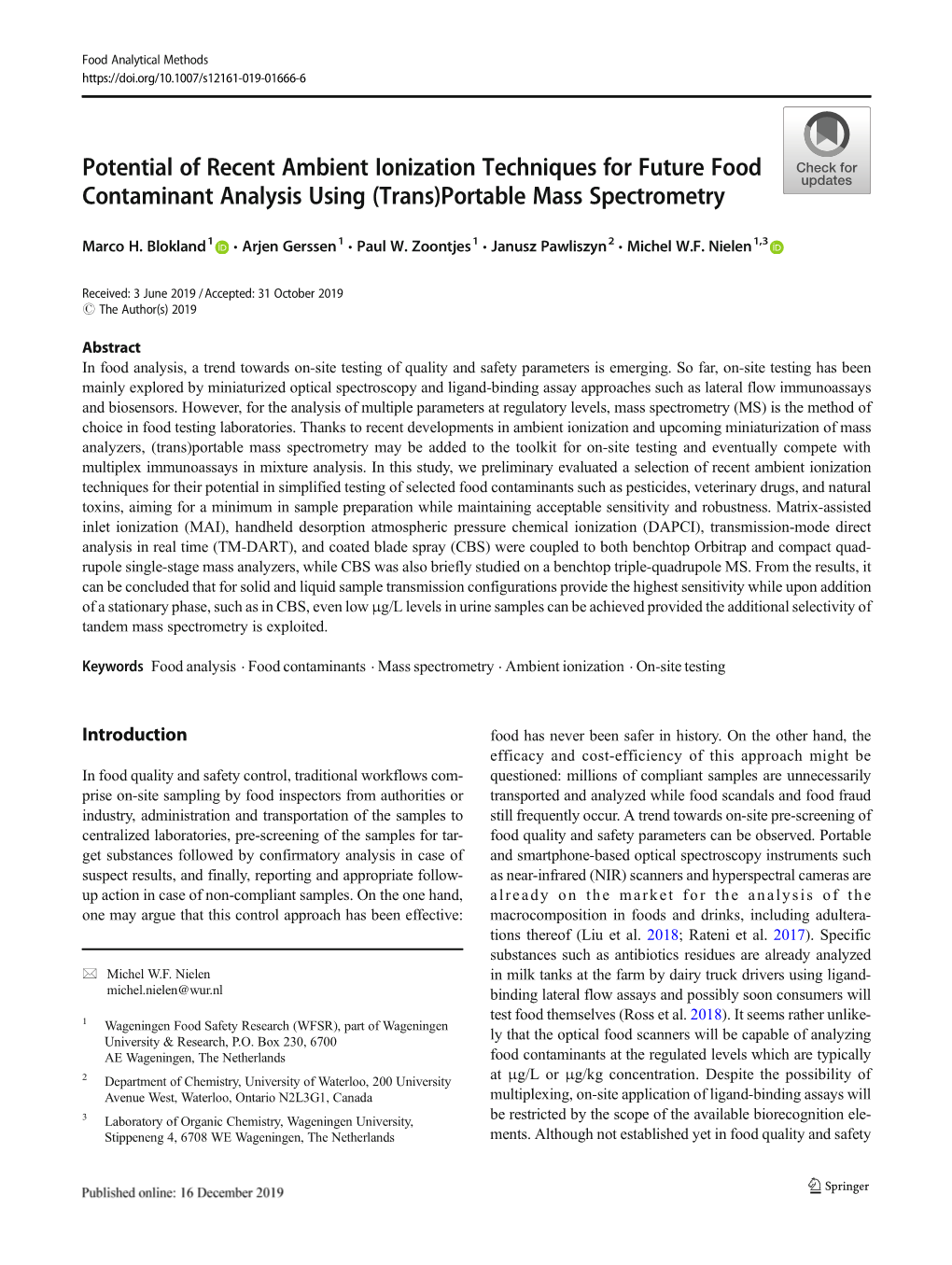 Portable Mass Spectrometry