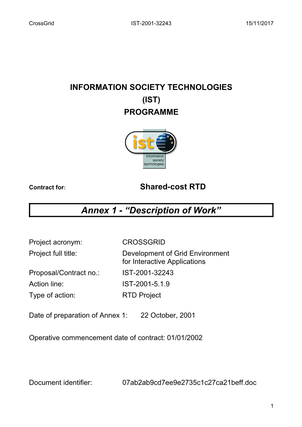 Part B – RTD Proposals: Description Of Scientific/Technological Objectives And Workplan