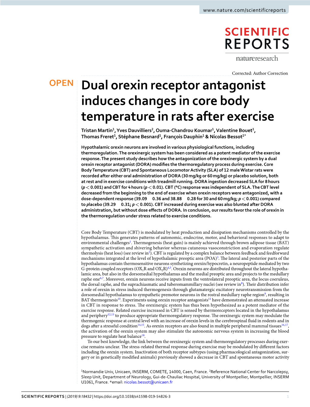 Dual Orexin Receptor Antagonist Induces Changes in Core Body