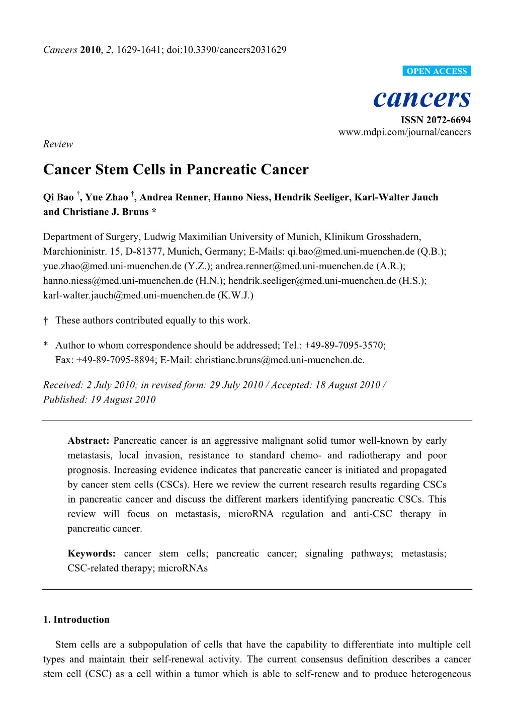 Cancer Stem Cells in Pancreatic Cancer