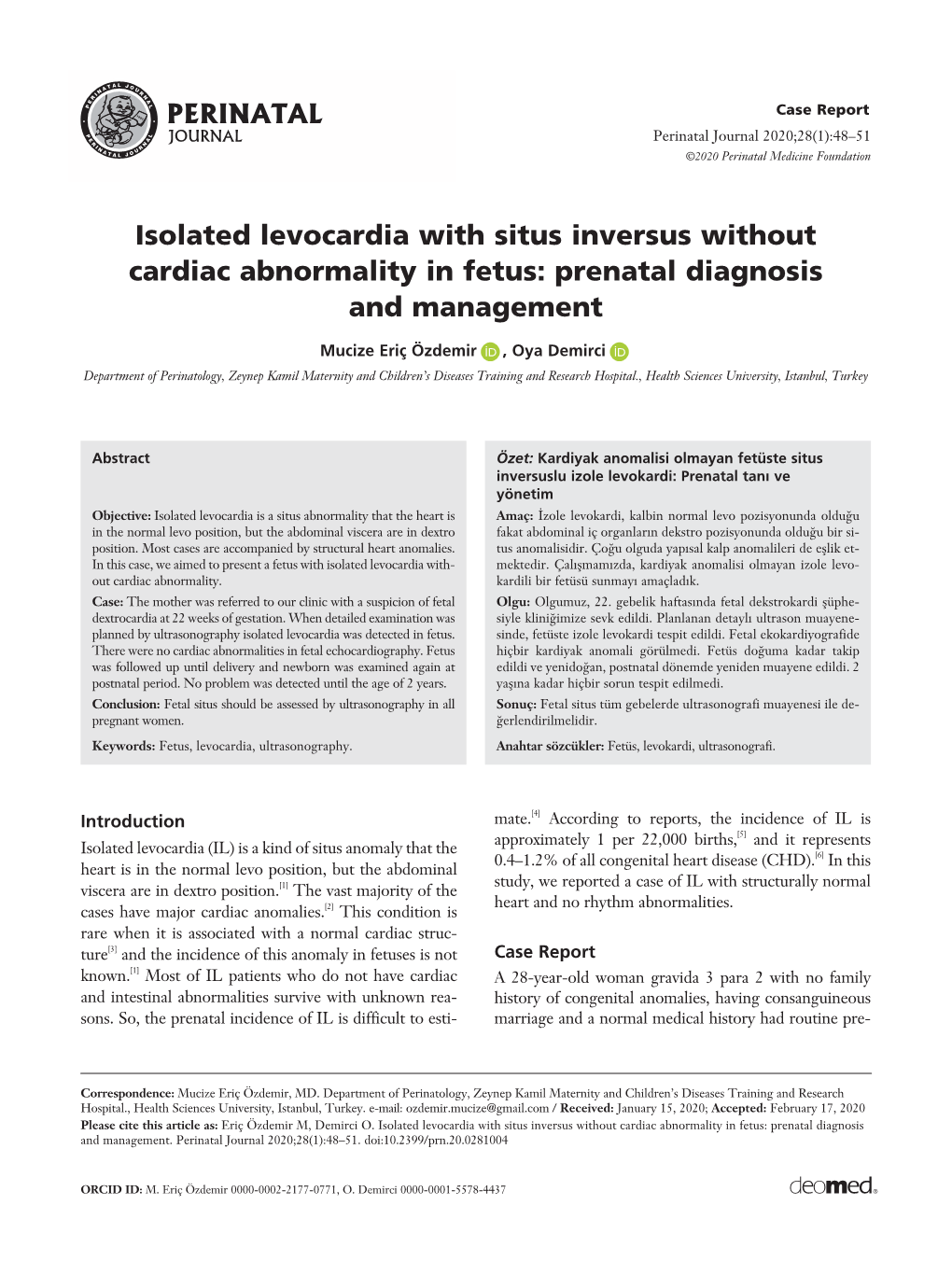 Isolated Levocardia with Situs Inversus Without Cardiac Abnormality in Fetus: Prenatal Diagnosis and Management