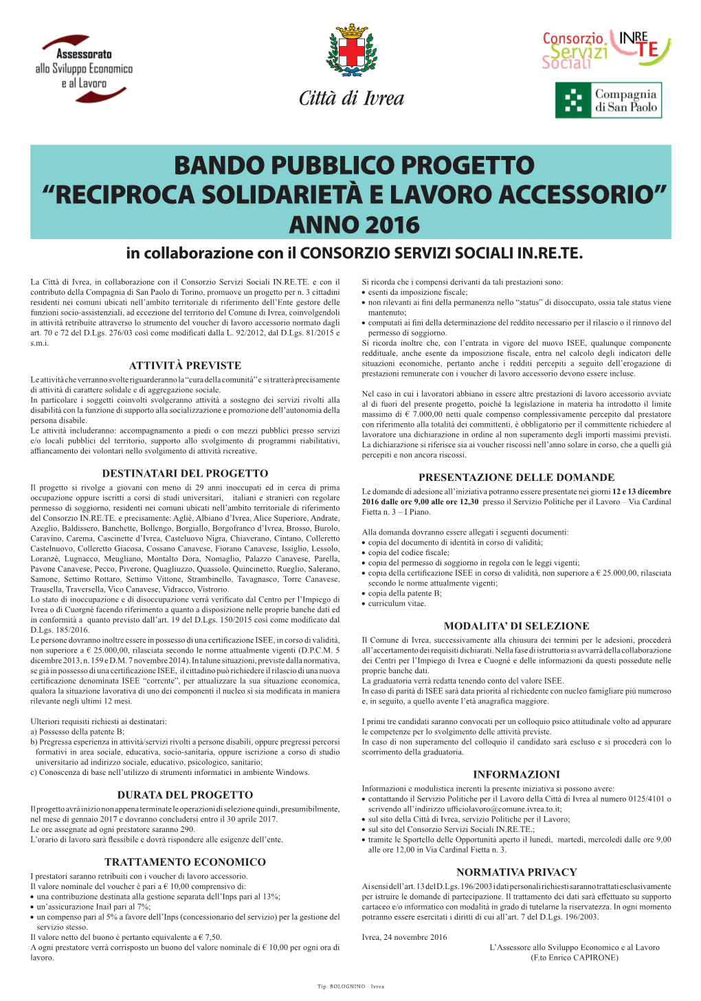 In Collaborazione Con Il CONSORZIO SERVIZI SOCIALI IN.RE.TE