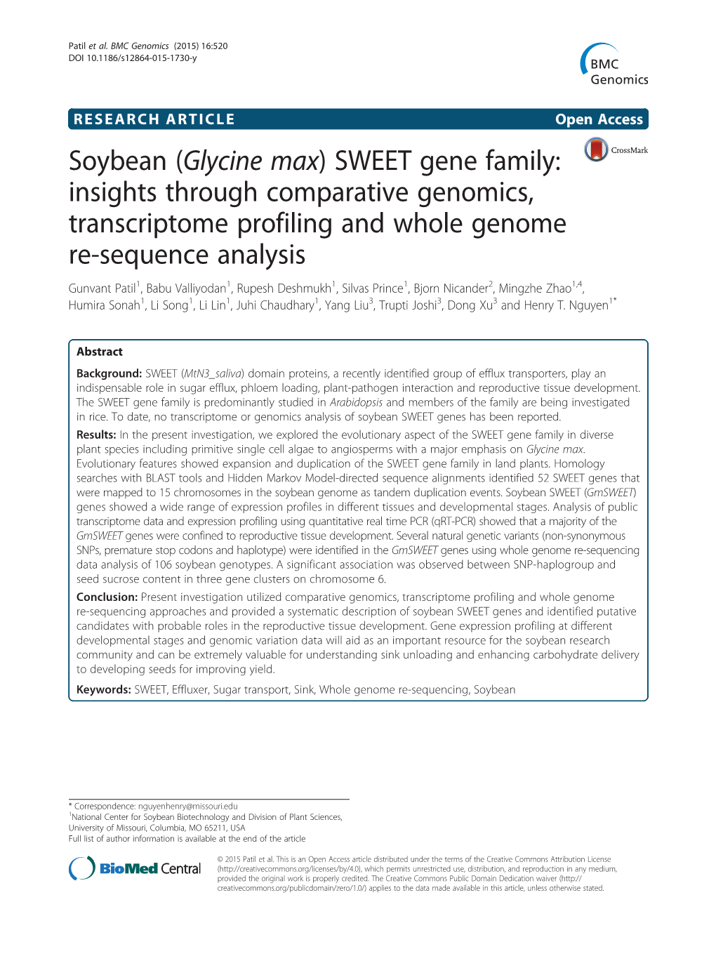Soybean (Glycine Max) SWEET Gene Family