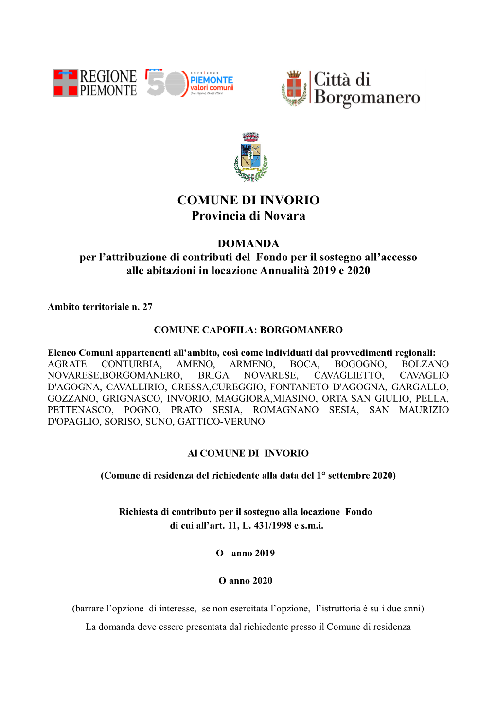 COMUNE DI INVORIO Provincia Di Novara