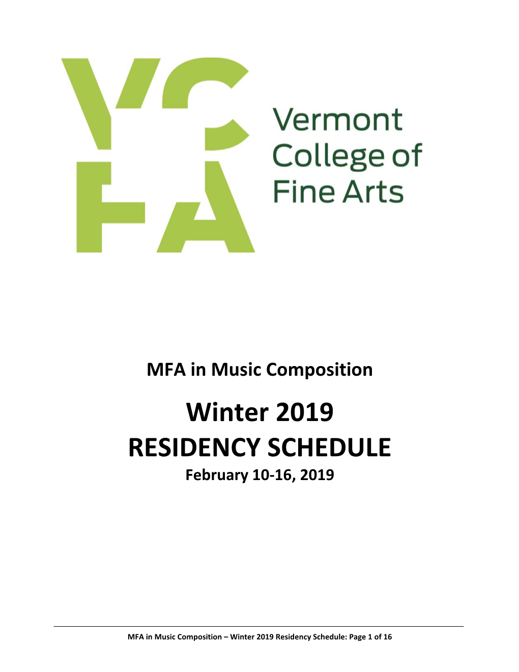 MC Residency Schedule Winter 2019