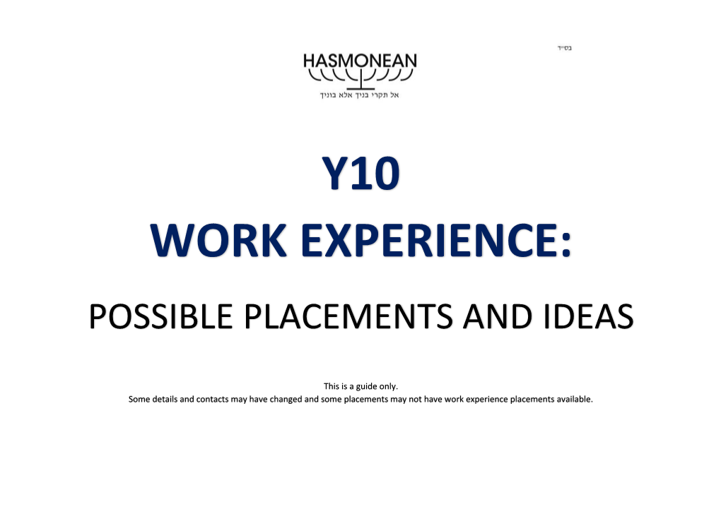 Y10 Work Experience