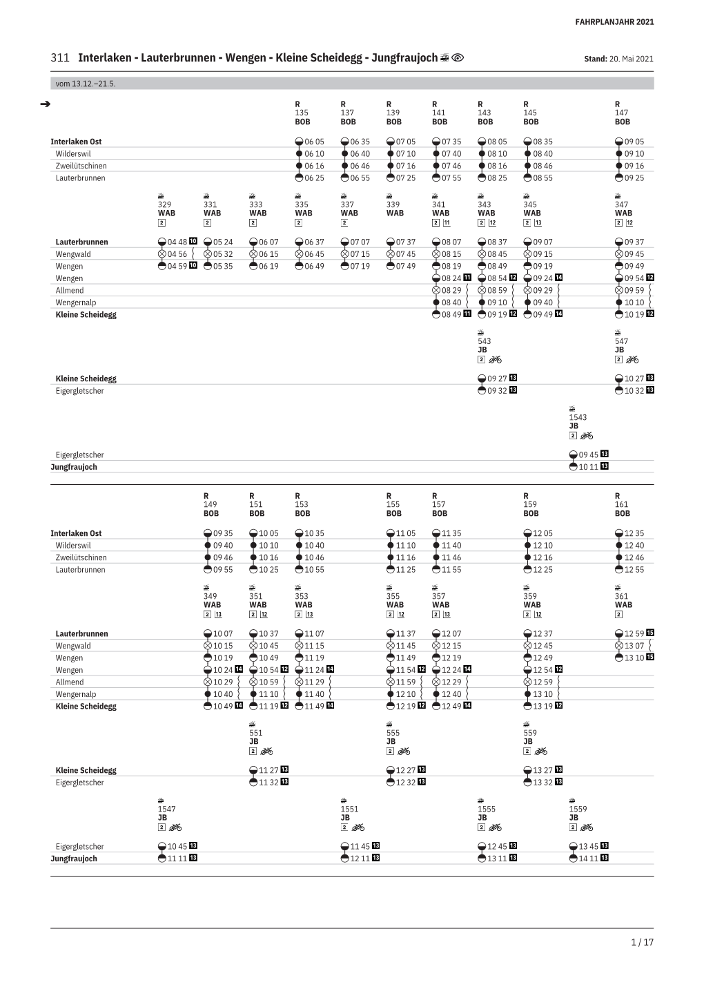 311 Interlaken - Lauterbrunnen - Wengen - Kleine Scheidegg - Jungfraujoch Stand: 20