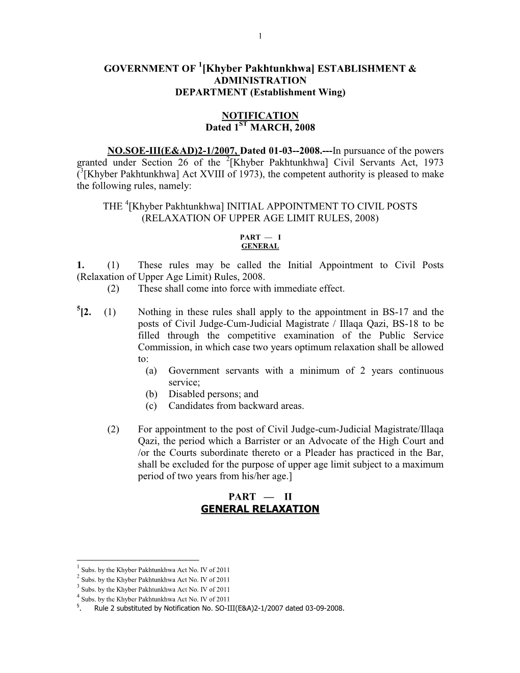 Initial Appointment to Civil Posts (Relaxation of Upper Age Limit) Rules, 2008