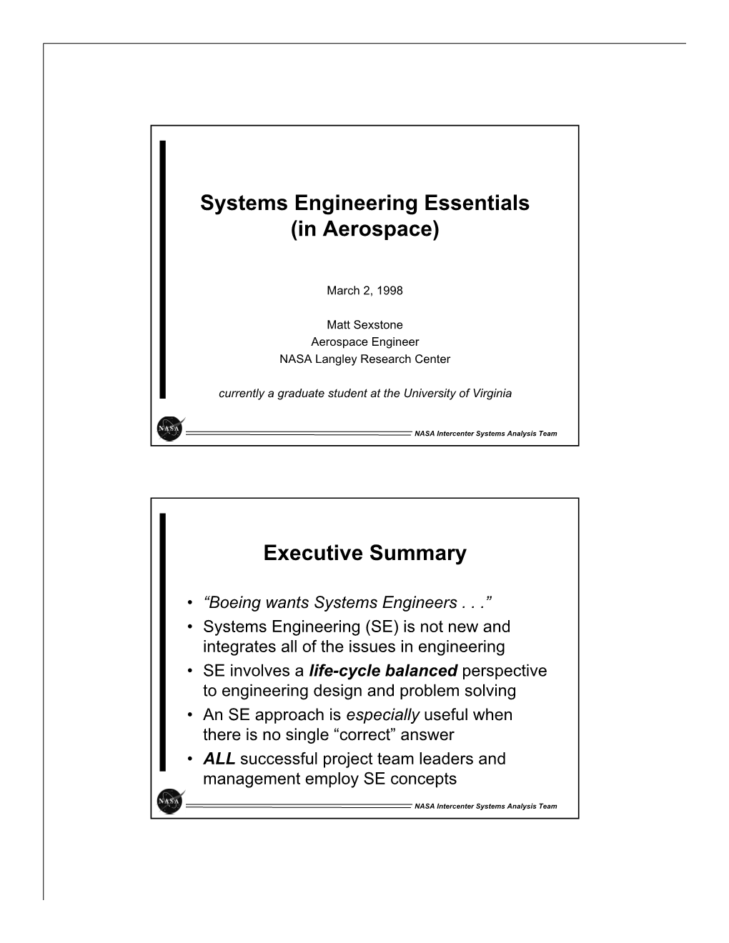 Systems Engineering Essentials (In Aerospace)