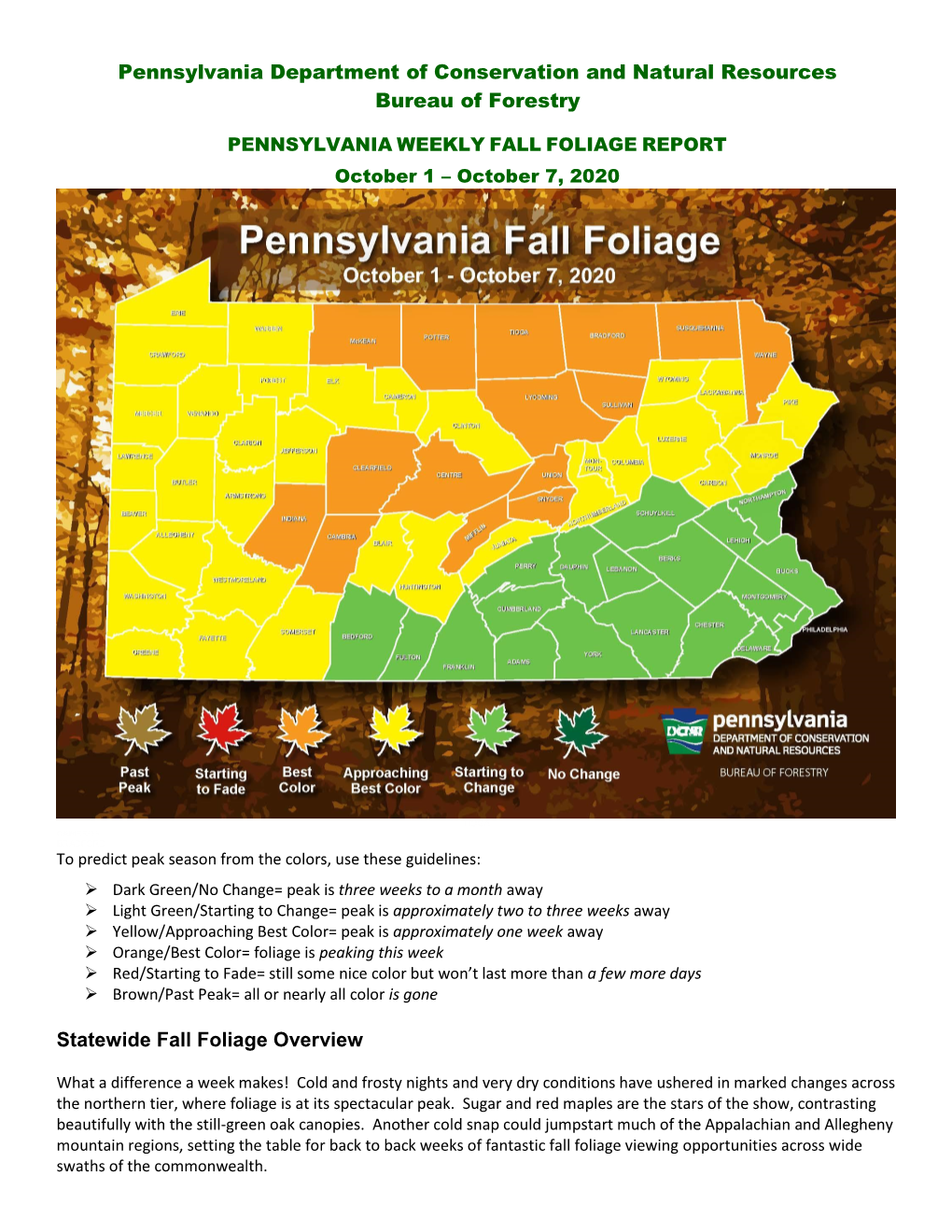 FALL FOLIAGE REPORT October 1 – October 7, 2020