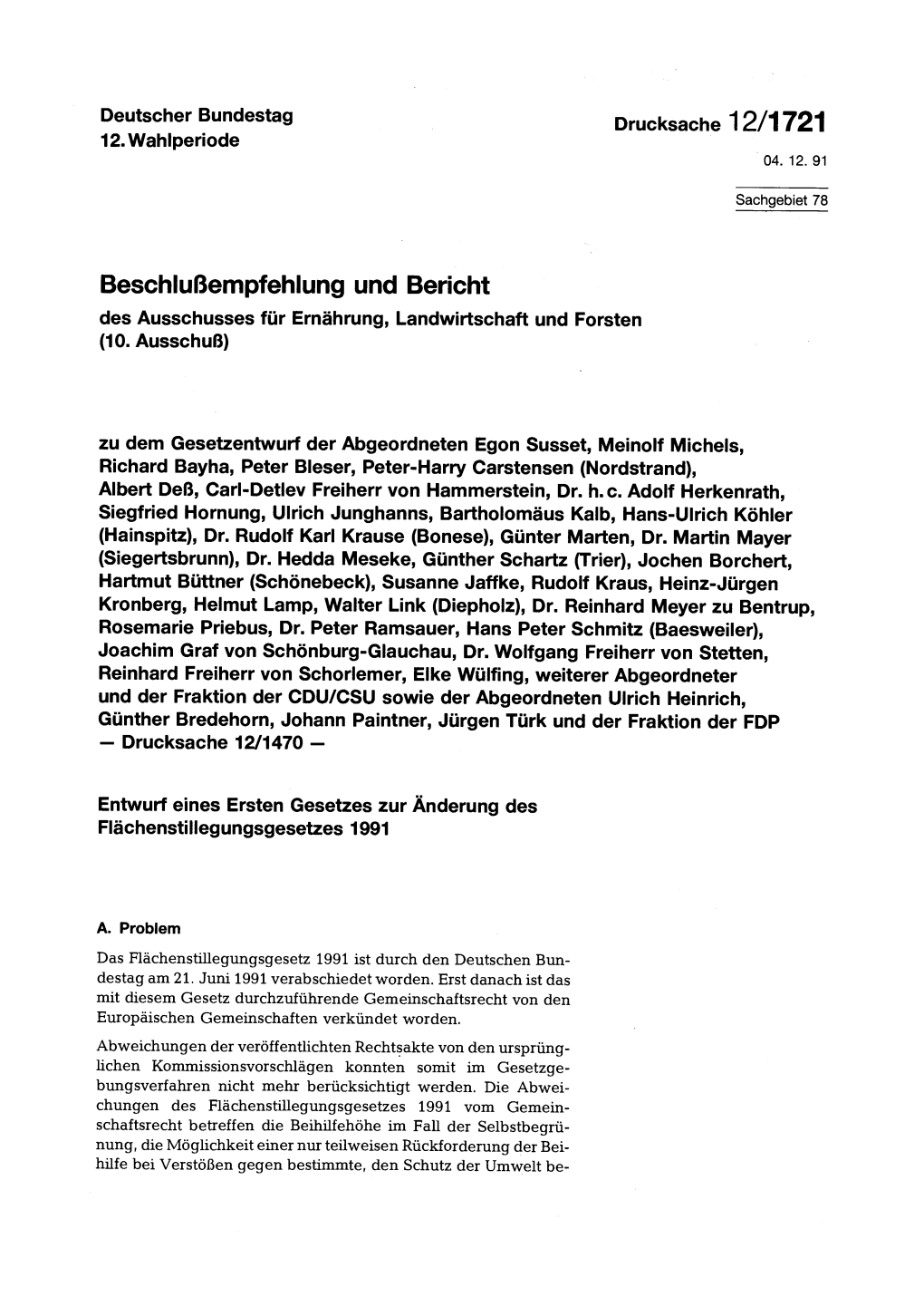 Beschlußempfehlung Und Bericht Des Ausschusses Für Ernährung, Landwirtschaft Und Forsten (10