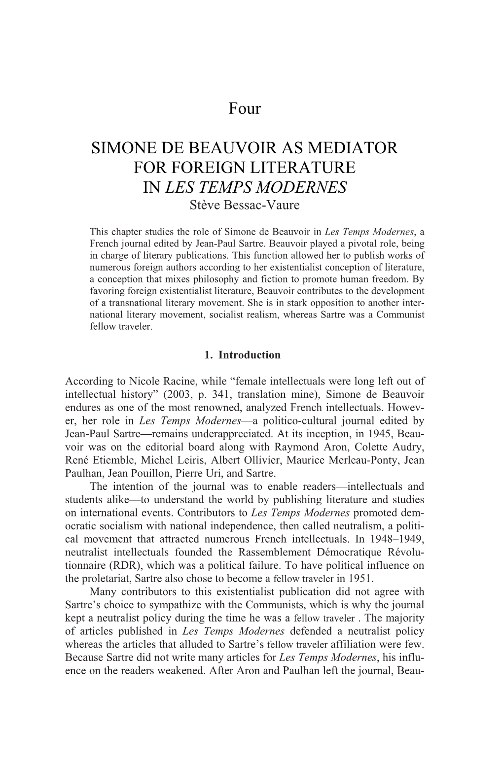 Four SIMONE DE BEAUVOIR AS MEDIATOR for FOREIGN