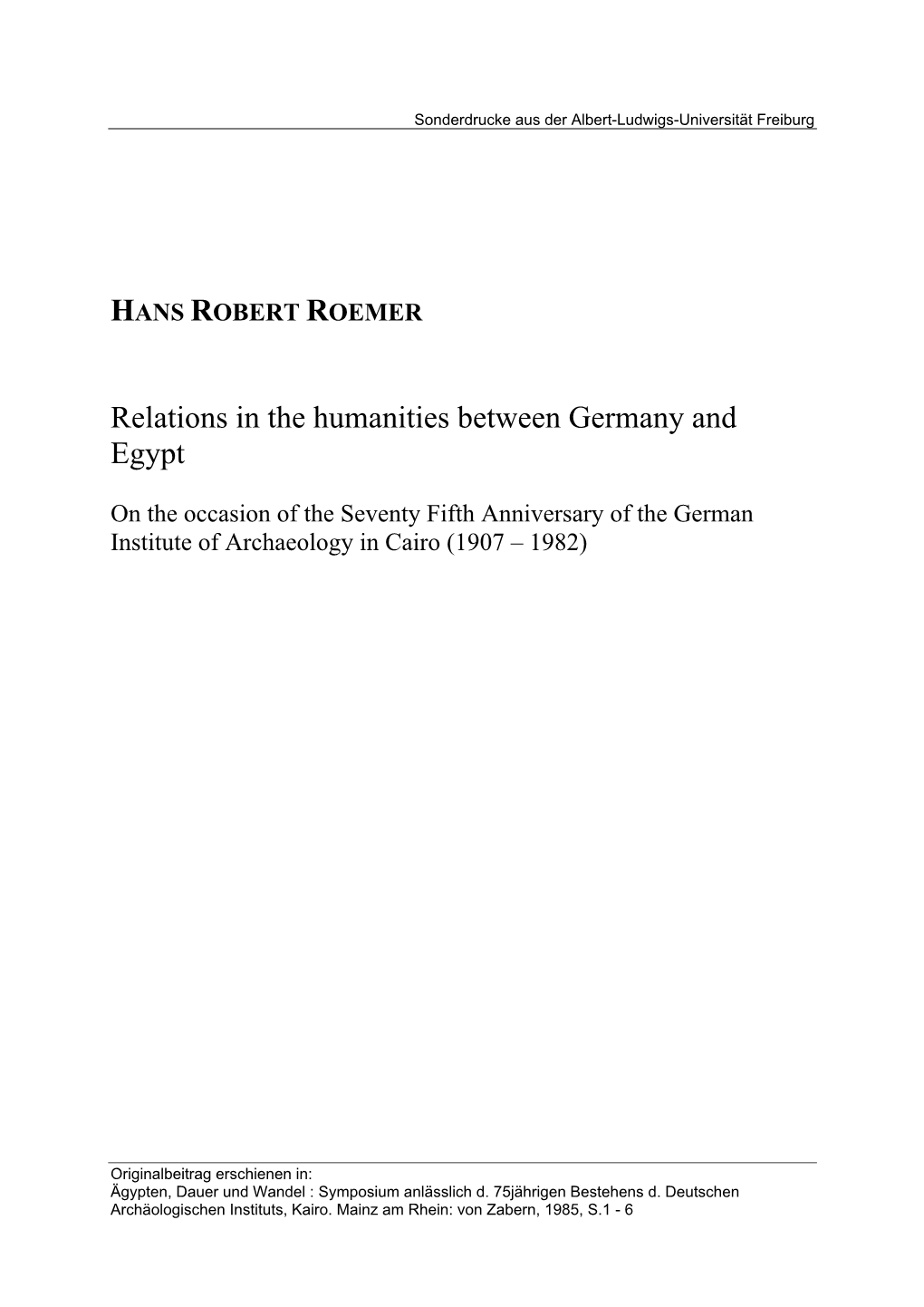 Relations in the Humanities Between Germany and Egypt