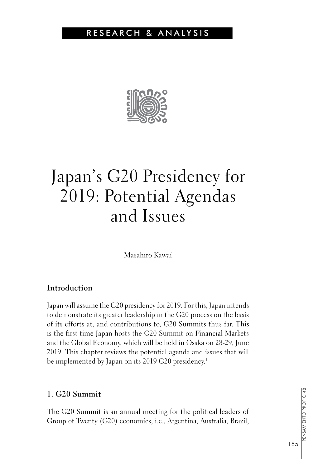 Japan's G20 Presidency for 2019