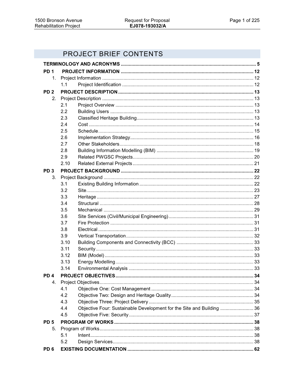 Project Brief Contents Terminology and Acronyms