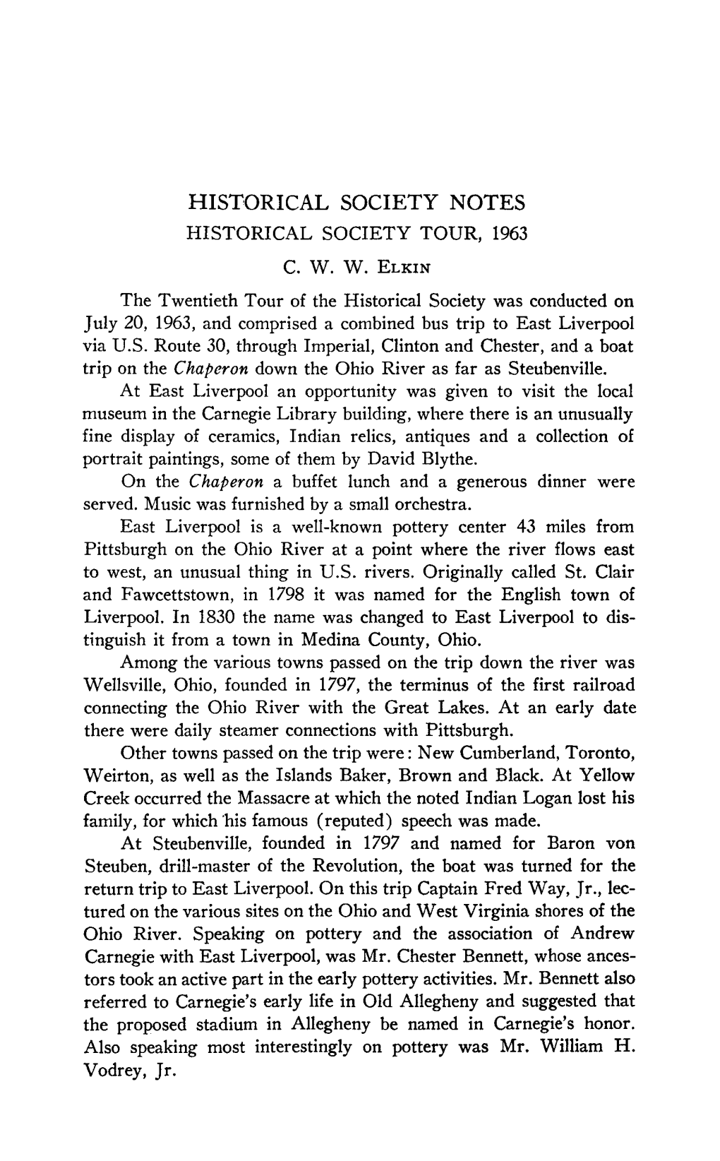 Historical Society Notes Historical Society Tour, 1963 C W
