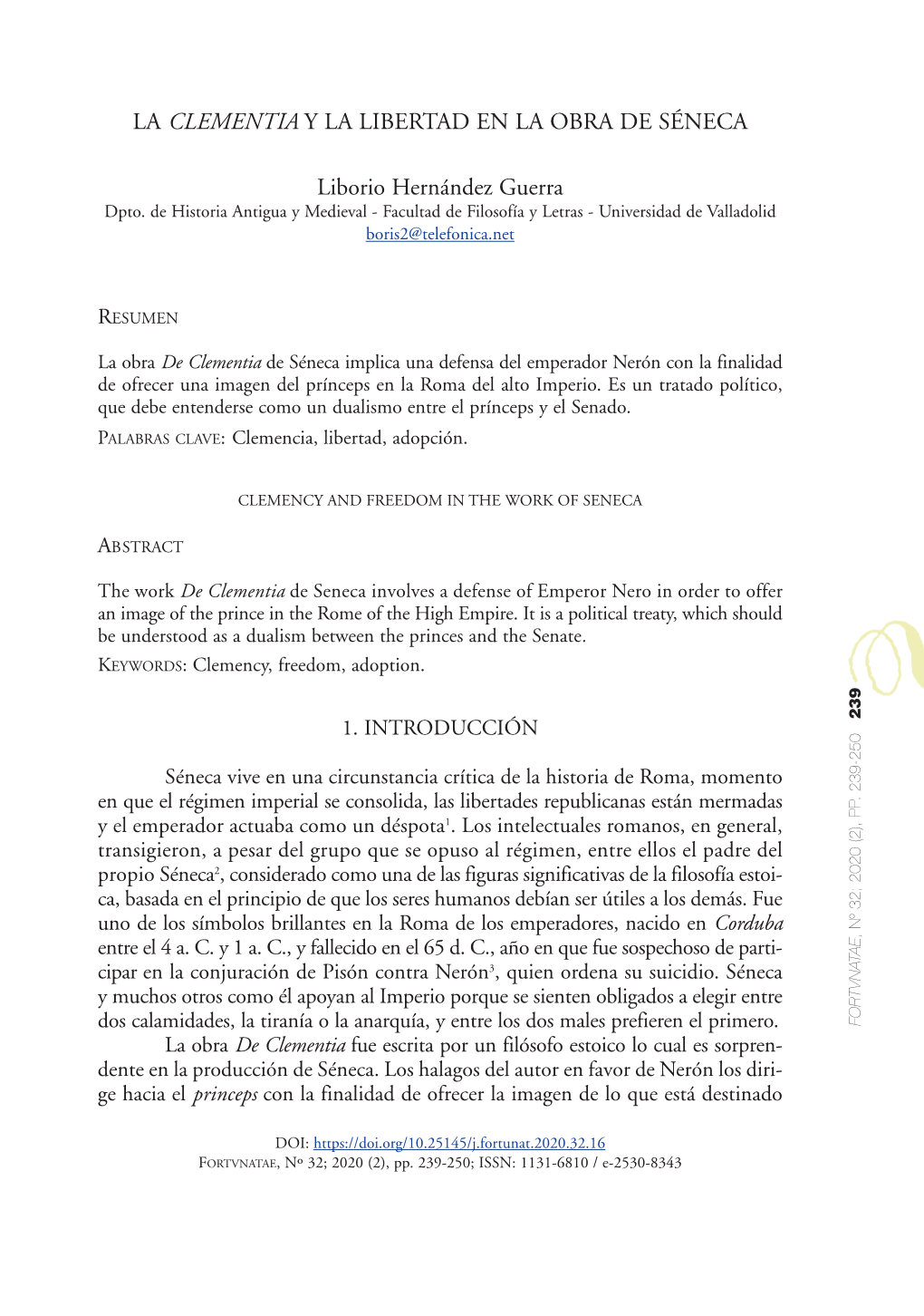 La Clementia Y La Libertad En La Obra De Séneca