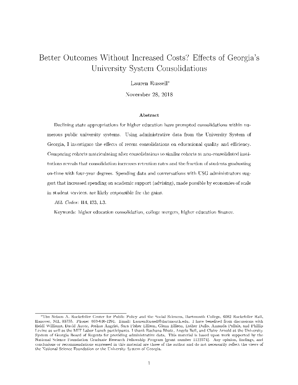 E Ects of Georgia's University System Consolidations