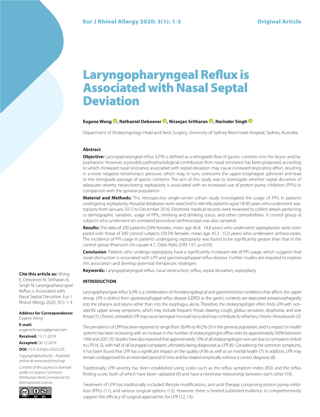 Laryngopharyngeal Reflux Is Associated with Nasal Septal Deviation