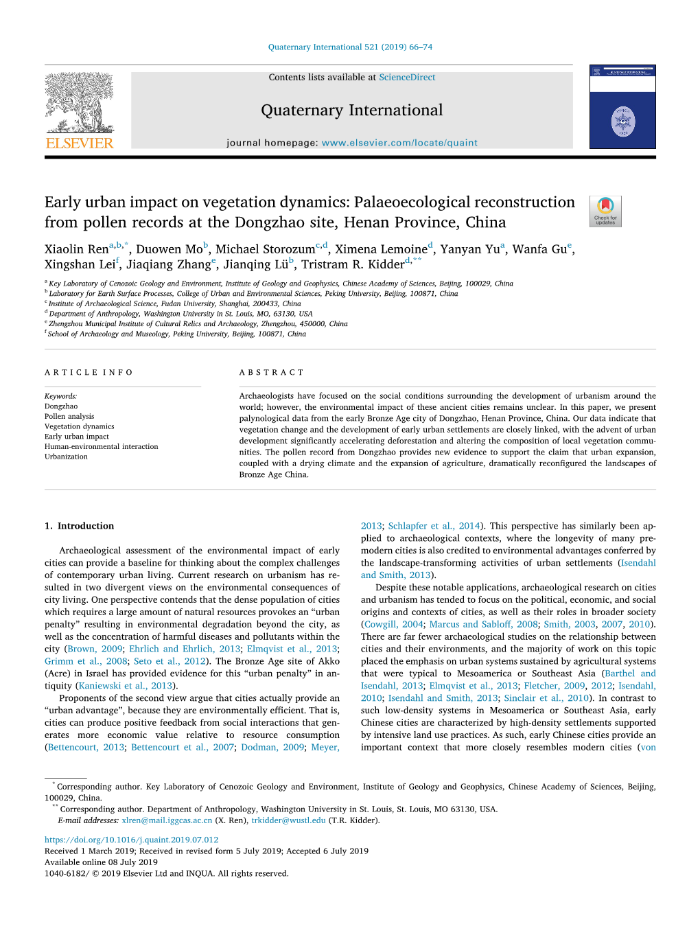 Early Urban Impact on Vegetation Dynamics Palaeoecological