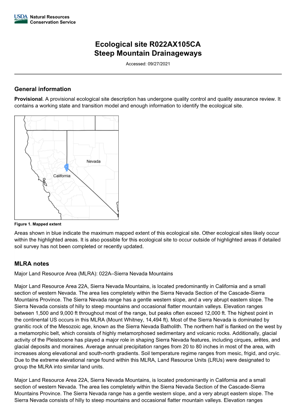 Ecological Site R022AX105CA Steep Mountain Drainageways