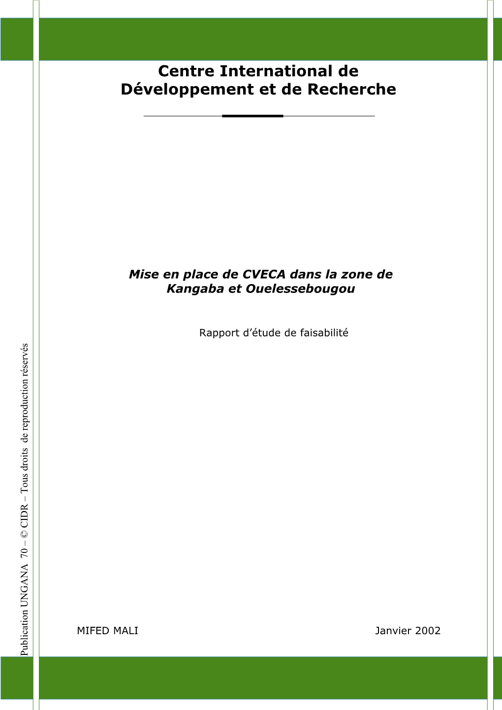 Rapport D'etude De Faisabilite Pour La Mise En Place De Cveca Dans Les Cercles De Macina Et Tenenkou