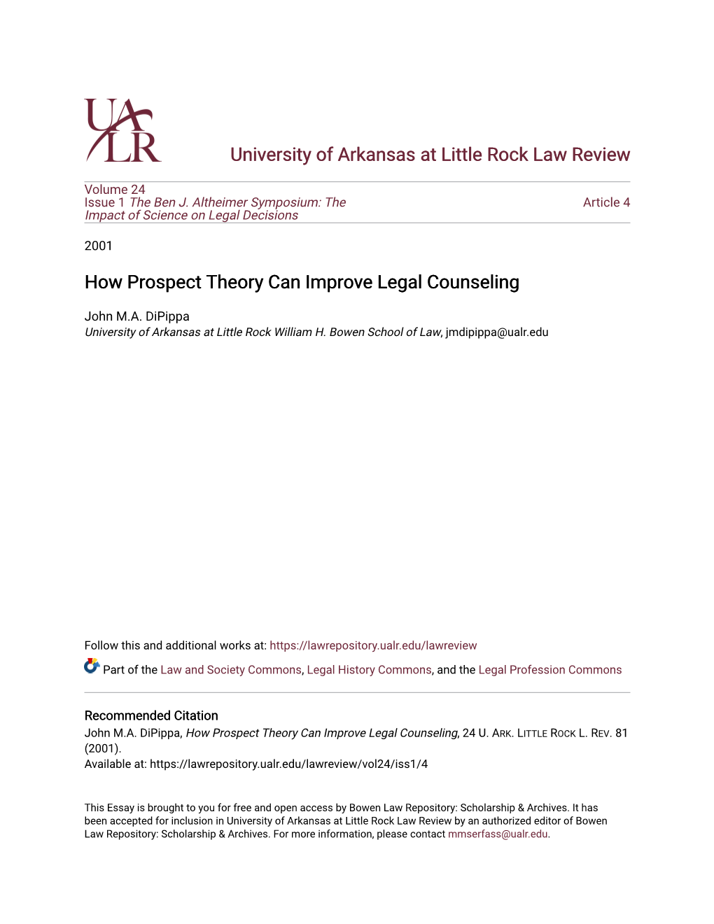 How Prospect Theory Can Improve Legal Counseling