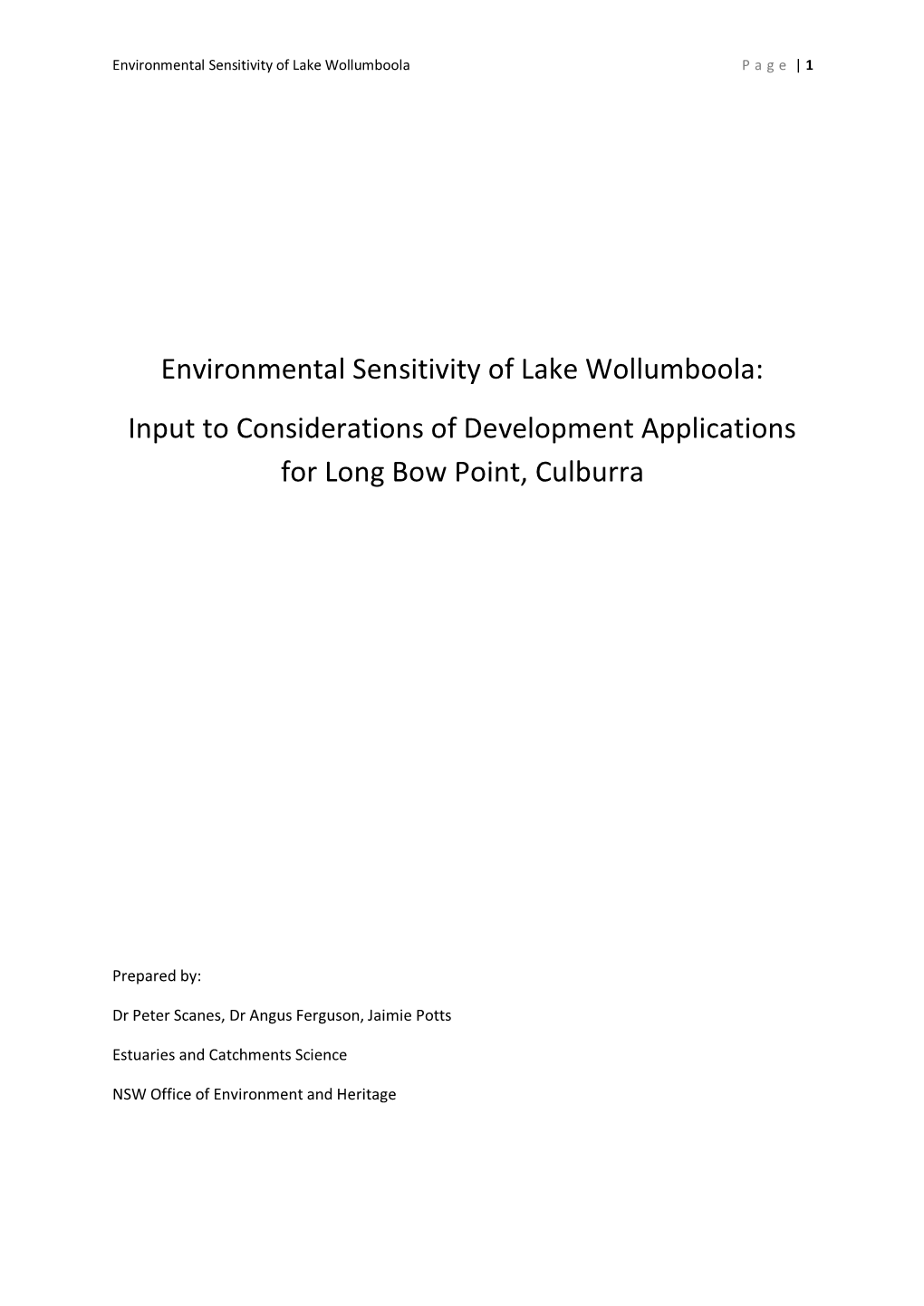 Environmental Sensitivity of Lake Wollumboola P a G E | 1