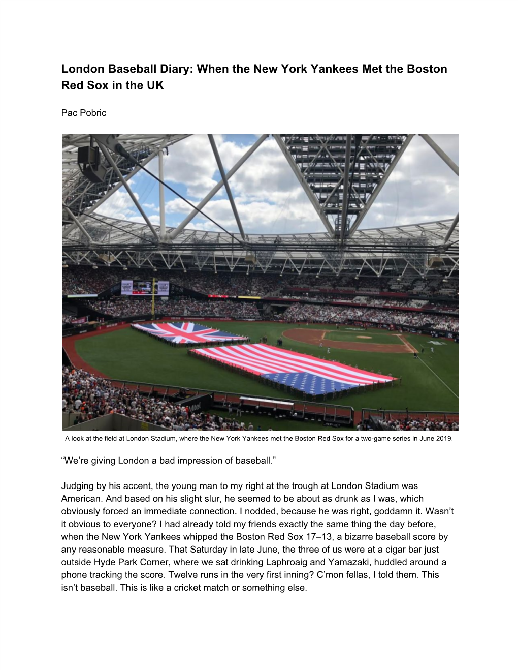 London Baseball Diary: When the New York Yankees Met the Boston Red Sox in the UK