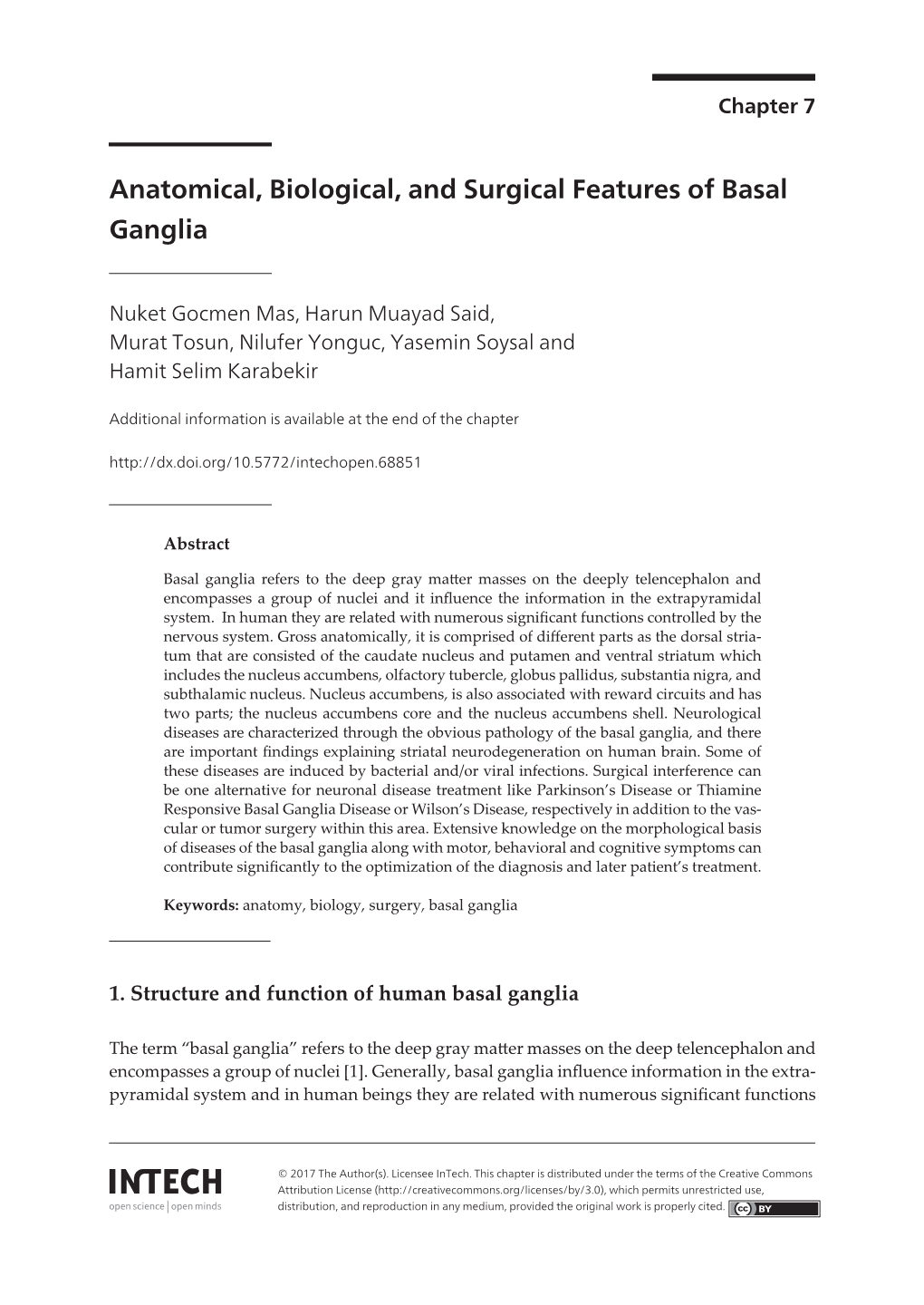 Anatomical, Biological, and Surgical Features of Basal Gangliaanatomical, Biological, and Surgical Features of Basal Ganglia