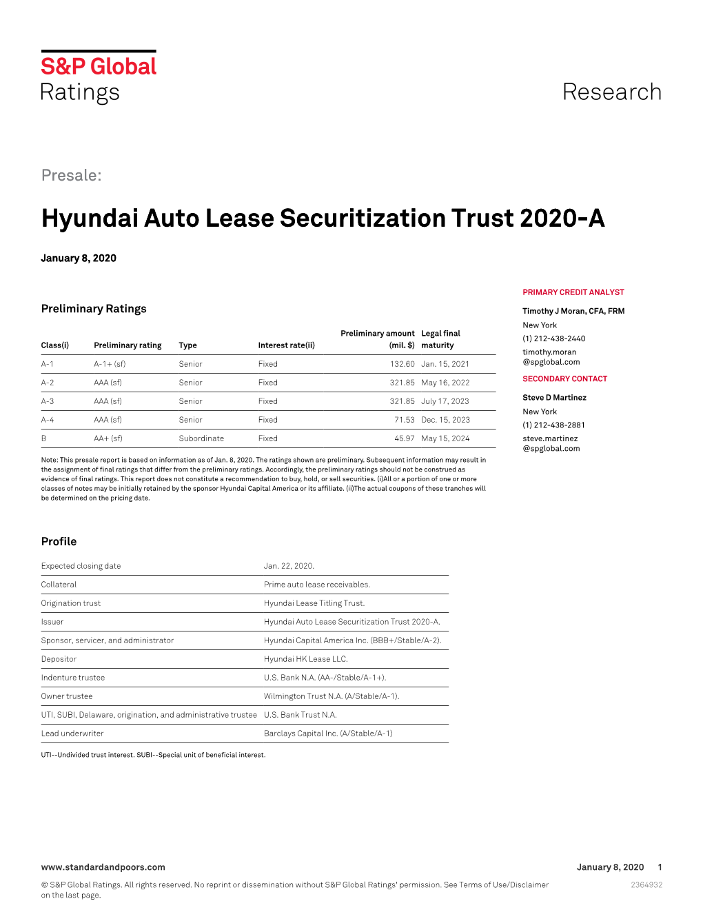 Hyundai Auto Lease Securitization Trust 2020-A