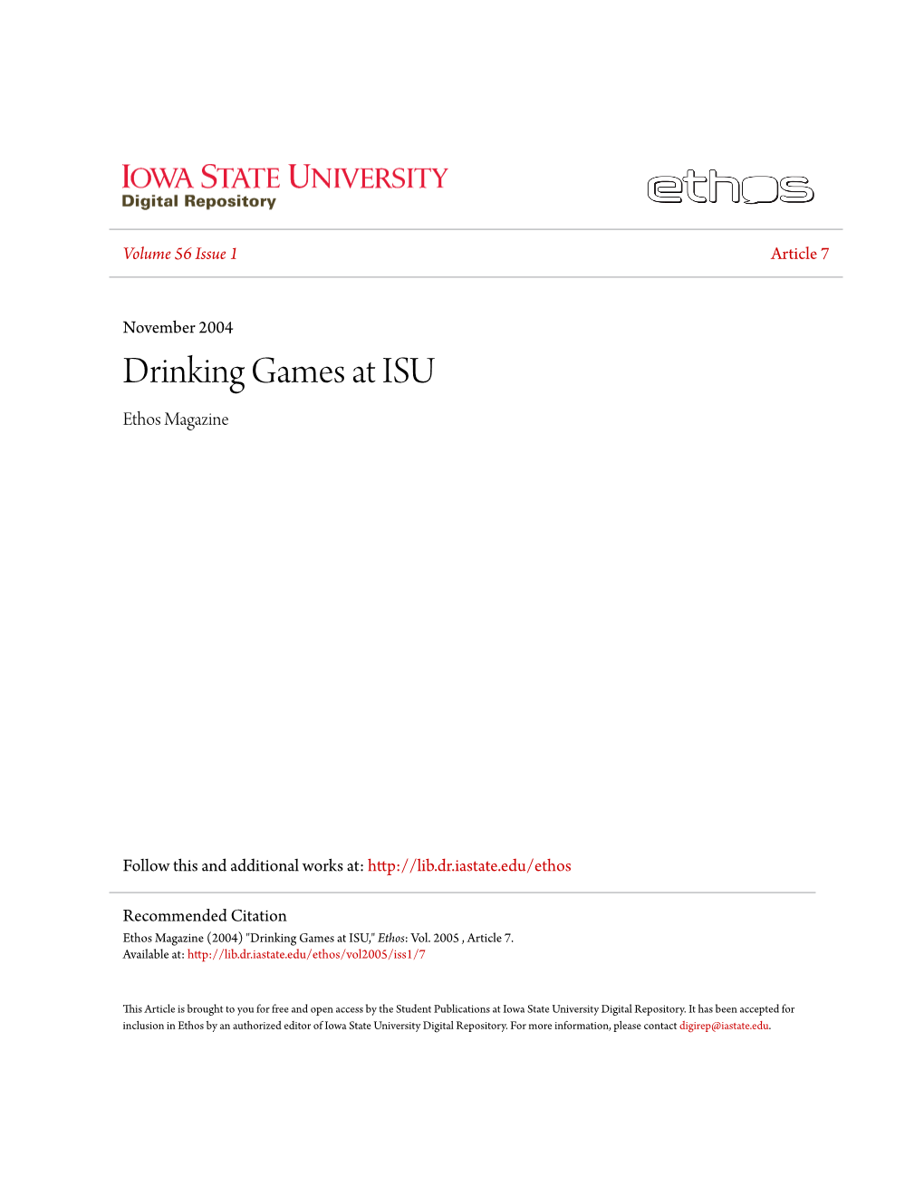 Drinking Games at ISU Ethos Magazine