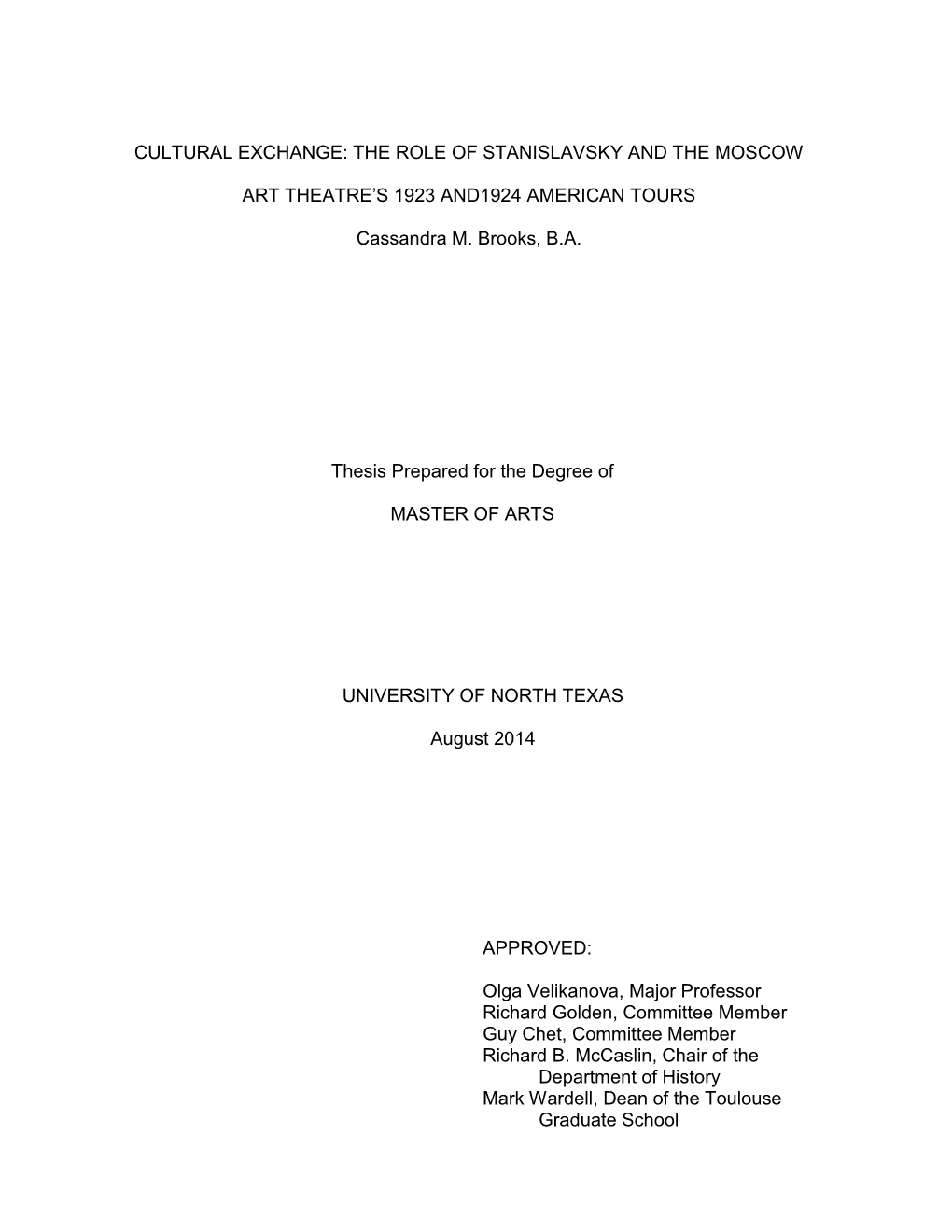 The Role of Stanislavsky and the Moscow Art Theatre's 1923 And